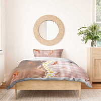 Hawaii And Japan Bedding Set Plumeria Lei With Koi Fish Beige - Polynesian Pride