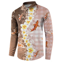 Hawaii And Japan Button Sweatshirt Plumeria Lei With Koi Fish Beige - Polynesian Pride