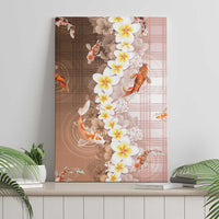 Hawaii And Japan Canvas Wall Art Plumeria Lei With Koi Fish Beige - Polynesian Pride