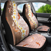 Hawaii And Japan Car Seat Cover Plumeria Lei With Koi Fish Beige - Polynesian Pride