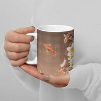 Hawaii And Japan Ceramic Mug Plumeria Lei With Koi Fish Beige - Polynesian Pride