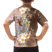 Hawaii And Japan Family Matching Long Sleeve Bodycon Dress and Hawaiian Shirt Plumeria Lei With Koi Fish Beige LT05 - Polynesian Pride