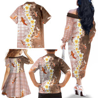 Hawaii And Japan Family Matching Off The Shoulder Long Sleeve Dress and Hawaiian Shirt Plumeria Lei With Koi Fish Beige LT05 - Polynesian Pride