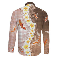 Hawaii And Japan Family Matching Off Shoulder Maxi Dress and Hawaiian Shirt Plumeria Lei With Koi Fish Beige LT05 - Polynesian Pride