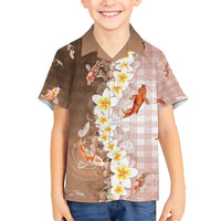 Hawaii And Japan Family Matching Off Shoulder Maxi Dress and Hawaiian Shirt Plumeria Lei With Koi Fish Beige LT05 Son's Shirt Beige - Polynesian Pride