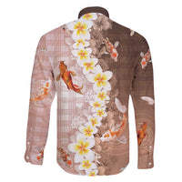 Hawaii And Japan Family Matching Off Shoulder Short Dress and Hawaiian Shirt Plumeria Lei With Koi Fish Beige - Polynesian Pride