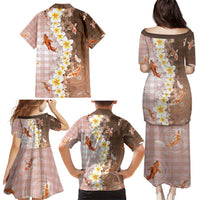 Hawaii And Japan Family Matching Puletasi and Hawaiian Shirt Plumeria Lei With Koi Fish Beige - Polynesian Pride