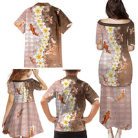 Hawaii And Japan Family Matching Puletasi and Hawaiian Shirt Plumeria Lei With Koi Fish Beige - Polynesian Pride