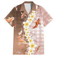 Hawaii And Japan Family Matching Puletasi and Hawaiian Shirt Plumeria Lei With Koi Fish Beige - Polynesian Pride
