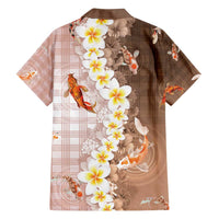 Hawaii And Japan Family Matching Puletasi and Hawaiian Shirt Plumeria Lei With Koi Fish Beige - Polynesian Pride