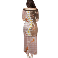 Hawaii And Japan Family Matching Puletasi and Hawaiian Shirt Plumeria Lei With Koi Fish Beige - Polynesian Pride