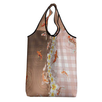 Hawaii And Japan Grocery Bag Plumeria Lei With Koi Fish Beige - Polynesian Pride