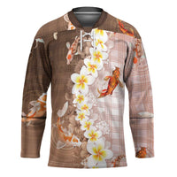 Hawaii And Japan Hockey Jersey Plumeria Lei With Koi Fish Beige - Polynesian Pride