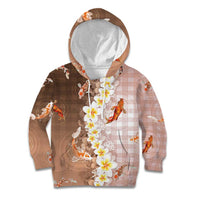 Hawaii And Japan Kid Hoodie Plumeria Lei With Koi Fish Beige - Polynesian Pride