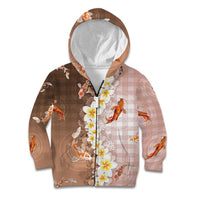 Hawaii And Japan Kid Hoodie Plumeria Lei With Koi Fish Beige - Polynesian Pride