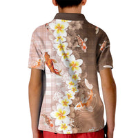 Hawaii And Japan Kid Polo Shirt Plumeria Lei With Koi Fish Beige - Polynesian Pride