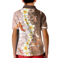 Hawaii And Japan Kid Polo Shirt Plumeria Lei With Koi Fish Beige - Polynesian Pride