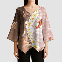Hawaii And Japan Kimono Sleeve Blouse Plumeria Lei With Koi Fish Beige - Polynesian Pride