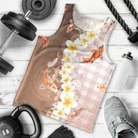 Hawaii And Japan Men Tank Top Plumeria Lei With Koi Fish Beige - Polynesian Pride