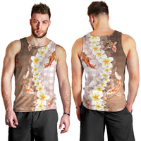 Hawaii And Japan Men Tank Top Plumeria Lei With Koi Fish Beige - Polynesian Pride