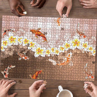 Hawaii And Japan Puzzle Plumeria Lei With Koi Fish Beige - Polynesian Pride