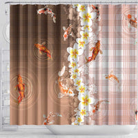 Hawaii And Japan Shower Curtain Plumeria Lei With Koi Fish Beige - Polynesian Pride