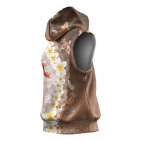 Hawaii And Japan Sleeveless Hoodie Plumeria Lei With Koi Fish Beige - Polynesian Pride