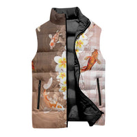 Hawaii And Japan Sleeveless Puffer Jacket Plumeria Lei With Koi Fish Beige - Polynesian Pride