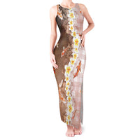 Hawaii And Japan Tank Maxi Dress Plumeria Lei With Koi Fish Beige - Polynesian Pride