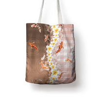 Hawaii And Japan Tote Bag Plumeria Lei With Koi Fish Beige - Polynesian Pride