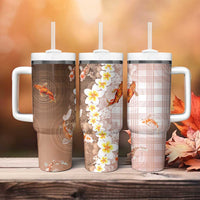 Hawaii And Japan Tumbler With Handle Plumeria Lei With Koi Fish Beige - Polynesian Pride