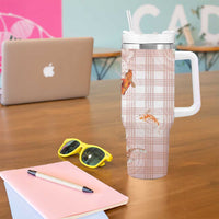 Hawaii And Japan Tumbler With Handle Plumeria Lei With Koi Fish Beige - Polynesian Pride