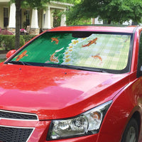 Hawaii And Japan Auto Sun Shade Plumeria Lei With Koi Fish Green - Polynesian Pride