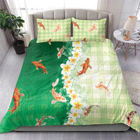 Hawaii And Japan Bedding Set Plumeria Lei With Koi Fish Green - Polynesian Pride