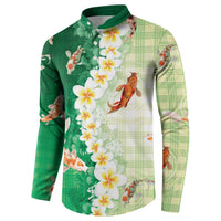 Hawaii And Japan Button Sweatshirt Plumeria Lei With Koi Fish Green - Polynesian Pride