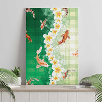 Hawaii And Japan Canvas Wall Art Plumeria Lei With Koi Fish Green - Polynesian Pride