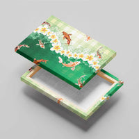 Hawaii And Japan Canvas Wall Art Plumeria Lei With Koi Fish Green - Polynesian Pride
