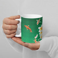 Hawaii And Japan Ceramic Mug Plumeria Lei With Koi Fish Green - Polynesian Pride