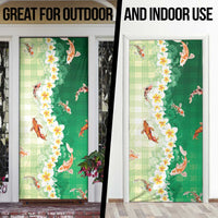 Hawaii And Japan Door Cover Plumeria Lei With Koi Fish Green - Polynesian Pride