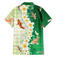 Hawaii And Japan Family Matching Long Sleeve Bodycon Dress and Hawaiian Shirt Plumeria Lei With Koi Fish Green LT05 - Polynesian Pride