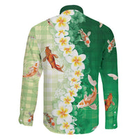 Hawaii And Japan Family Matching Off Shoulder Maxi Dress and Hawaiian Shirt Plumeria Lei With Koi Fish Green LT05 - Polynesian Pride