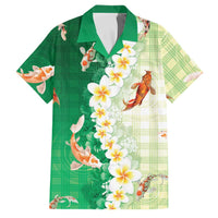 Hawaii And Japan Family Matching Short Sleeve Bodycon Dress and Hawaiian Shirt Plumeria Lei With Koi Fish Green LT05 Dad's Shirt - Short Sleeve Green - Polynesian Pride