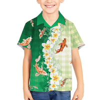 Hawaii And Japan Hawaiian Shirt Plumeria Lei With Koi Fish Green - Polynesian Pride