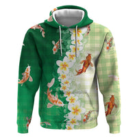 Hawaii And Japan Hoodie Plumeria Lei With Koi Fish Green - Polynesian Pride