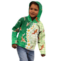 Hawaii And Japan Kid Hoodie Plumeria Lei With Koi Fish Green - Polynesian Pride