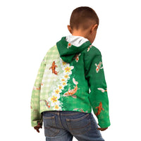Hawaii And Japan Kid Hoodie Plumeria Lei With Koi Fish Green - Polynesian Pride