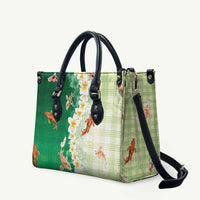 Hawaii And Japan Leather Bag Plumeria Lei With Koi Fish Green - Polynesian Pride