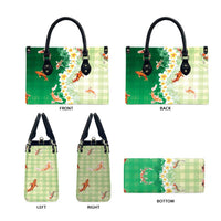Hawaii And Japan Leather Bag Plumeria Lei With Koi Fish Green - Polynesian Pride