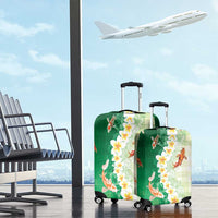 Hawaii And Japan Luggage Cover Plumeria Lei With Koi Fish Green - Polynesian Pride