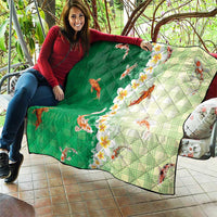 Hawaii And Japan Quilt Plumeria Lei With Koi Fish Green - Polynesian Pride